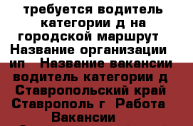 требуется водитель категории д на городской маршрут › Название организации ­ ип › Название вакансии ­ водитель категории д - Ставропольский край, Ставрополь г. Работа » Вакансии   . Ставропольский край